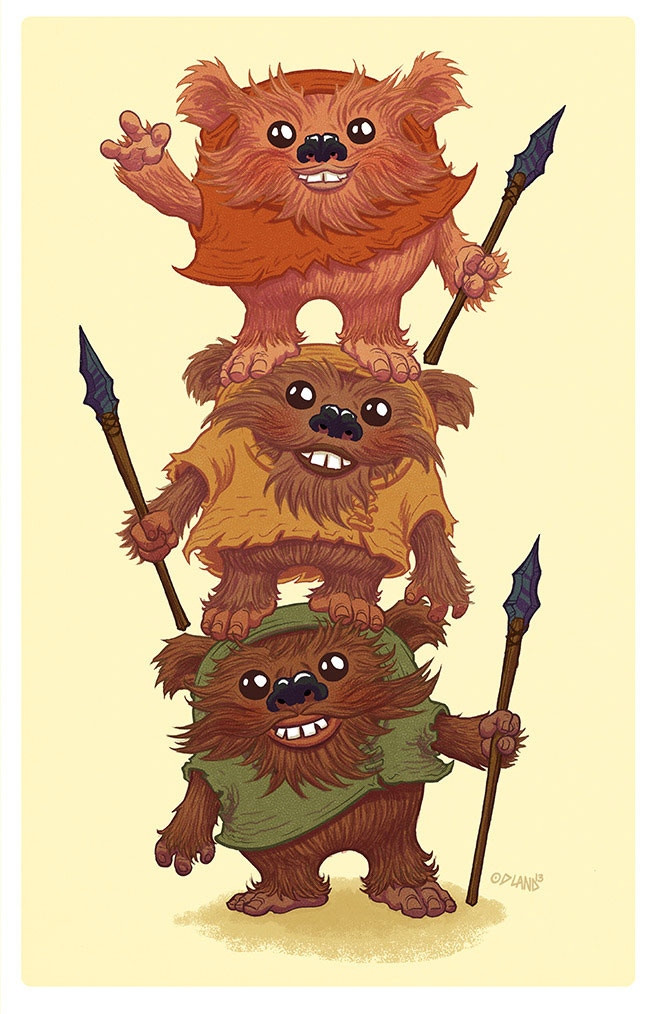  Three Ewoks stacked on top of each other