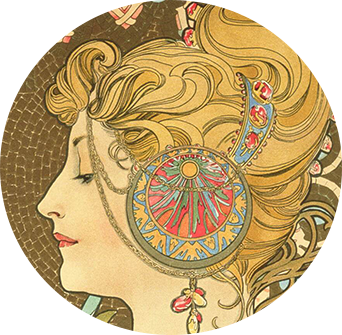 a portrait of a woman, with a huge circle ear cover, kind of like cinderella from Disney's Cinderella