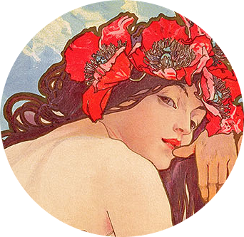  portrait of a woman with huge red flowers in her hair.